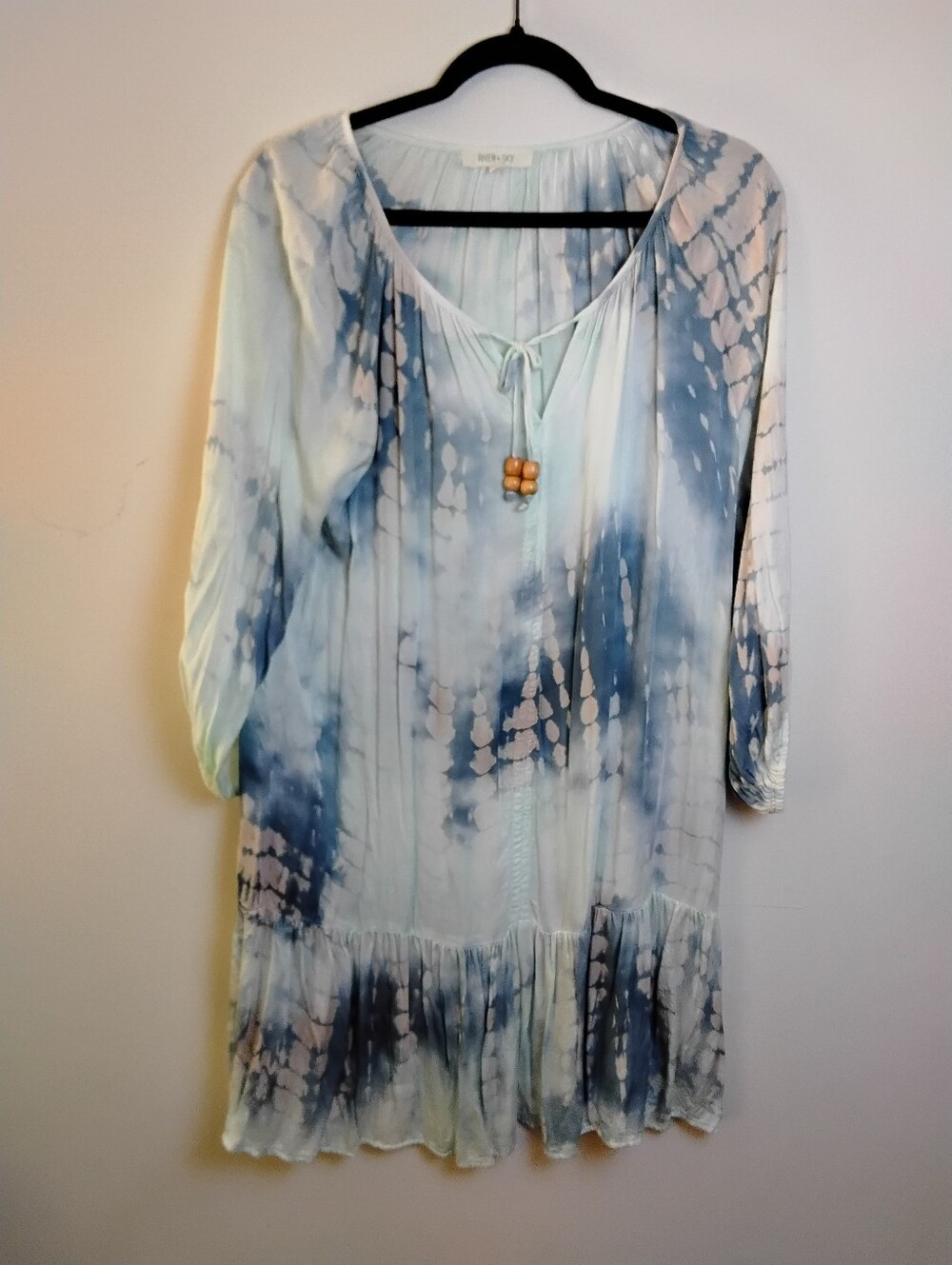 River + Sky Soft Tie-Dye Blue And Mint Peasant Dress Small